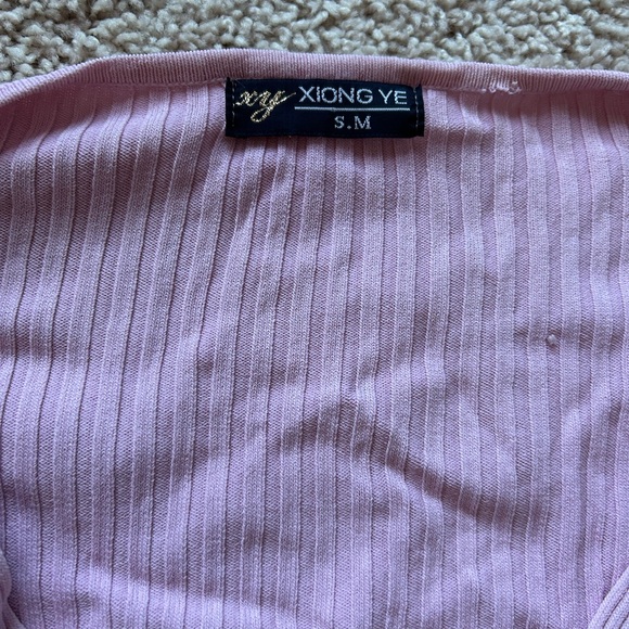 Pink Ribbed Wrap Top - Picture 4 of 7
